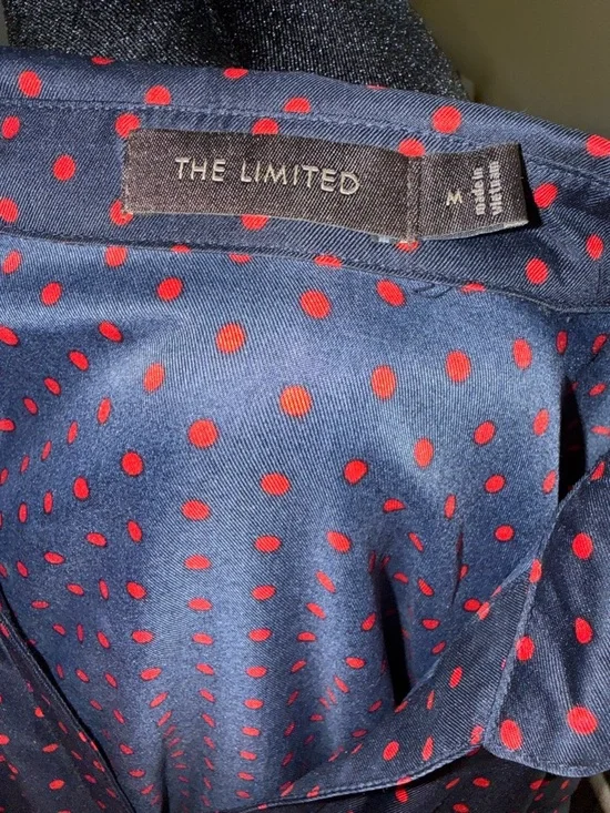 The Limited Navy Blue Midi Dress with Pink Polka Dots - Picture 5 of 5